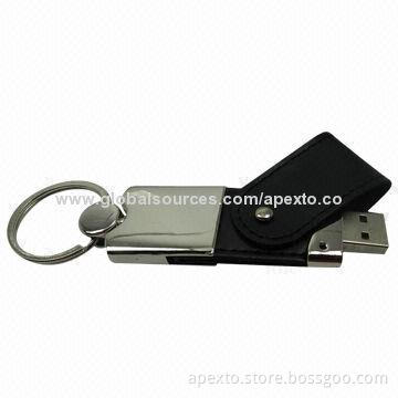 Black Leather Swivel USB Flash Disk with Anti-shock and Moisture Resistance